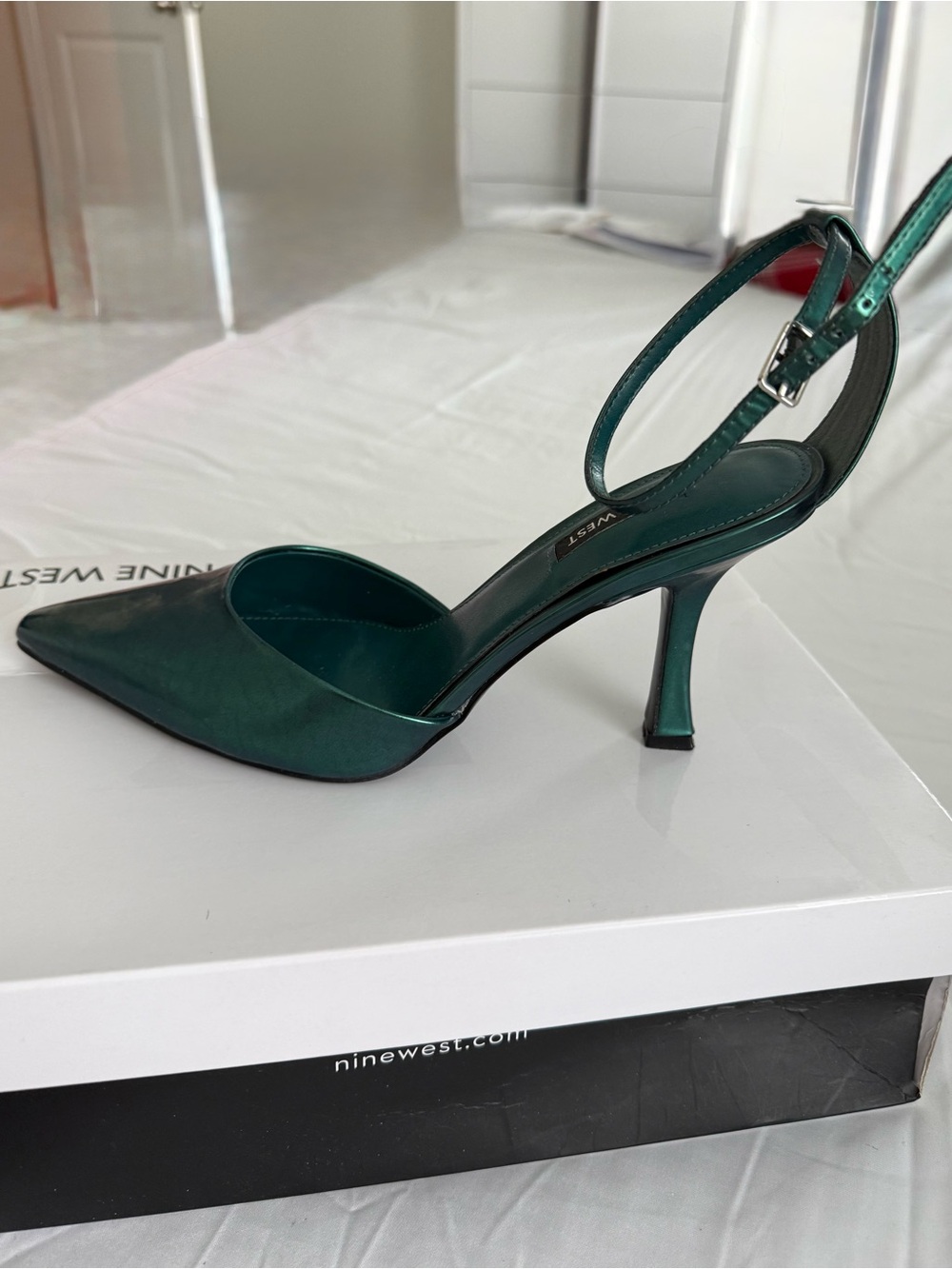 Nine West Metallic Emerald Green Pointed Ankle-Strap Pump - Picture 2 of 5